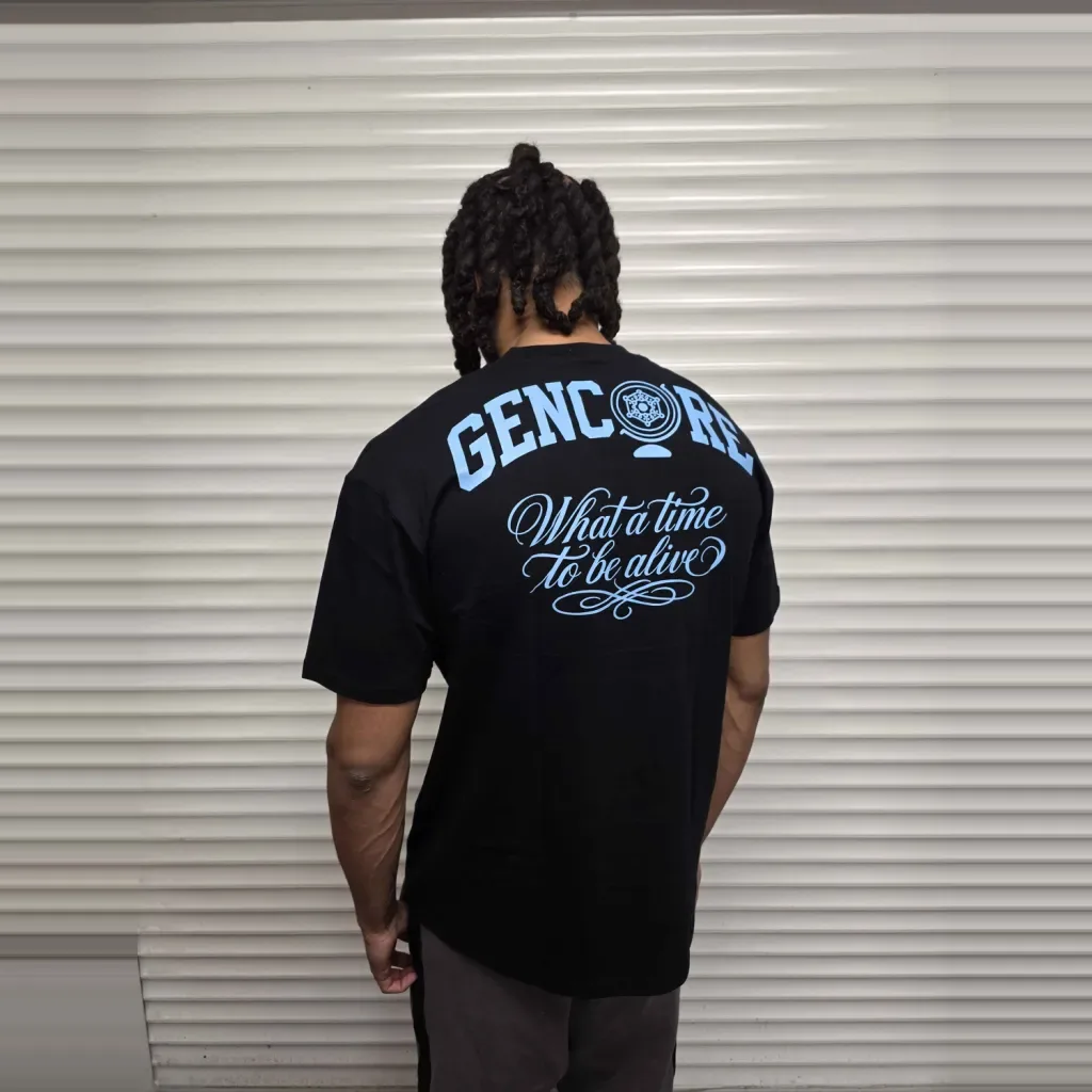 Back of the black Core T-Shirt with the GENCORE What a time to be alive print