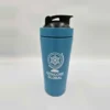 Gencore Global stainless steel protein shaker in blue with a black flip-top lid
